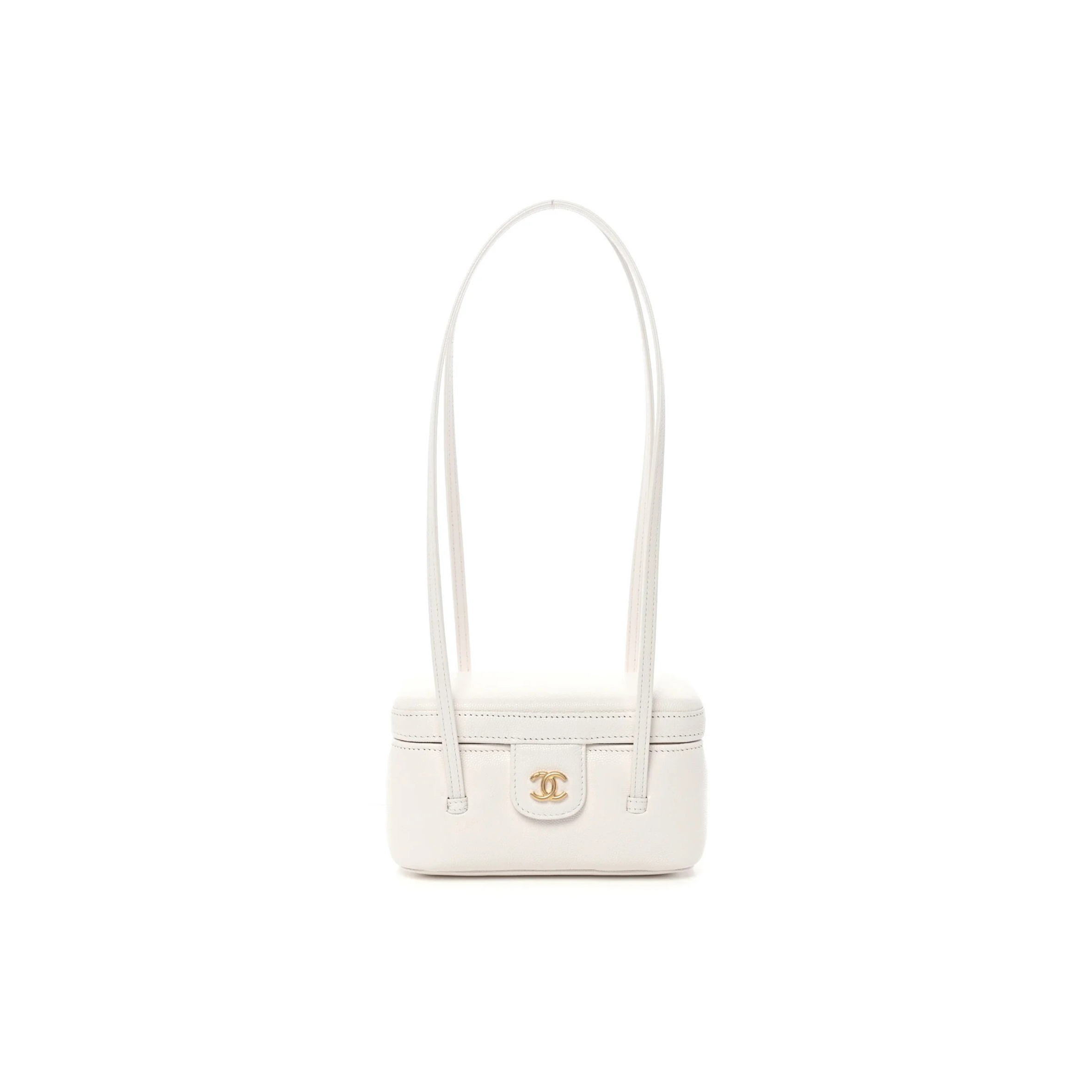CHANEL MASTER SHINY CAVIAR PREPPY COCO LONG VANITY WITH STRAP WHITE (17*10*8cm)